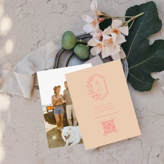 Cartão De Informações Site de Casamento | QR Code Foto Scan (Criador carregado)