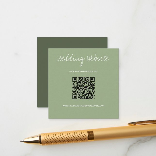 Cartão De Informações Site de Casamento QR Code Sage (Frente/Verso In Situ)