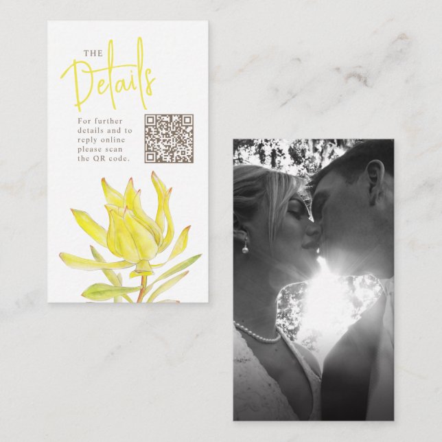 Cartão De Informações Site de casamento: QR - leucadendron amarelo de ca (Frente/Verso)