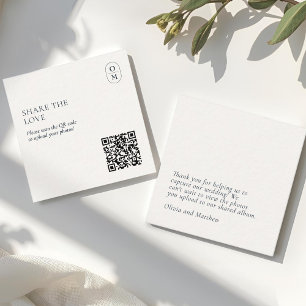 Cartão De Informações Site de Casamento QR Monograma Chic