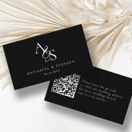 Cartão De Informações Site de Casamento, RSVP, Código QR, Elegante, Mono