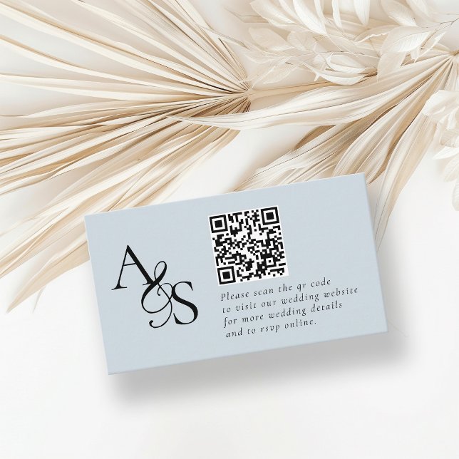 Cartão De Informações Site de Casamento, RSVP, Código QR, Elegante, Mono (Criador carregado)