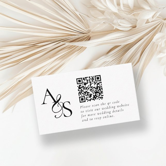 Cartão De Informações Site de Casamento, RSVP, Código QR, Elegante, Mono (Criador carregado)