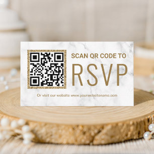 Cartão De Informações Site de Casamento RSVP Código QR Mármore Branco Do