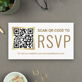 Cartão De Informações Site de Casamento RSVP de Código QR de Folha Ouro 