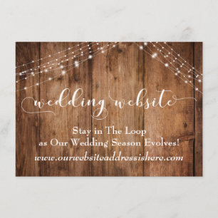 Cartão De Informações Site de Casamento Rustic Brown Wood & Lights
