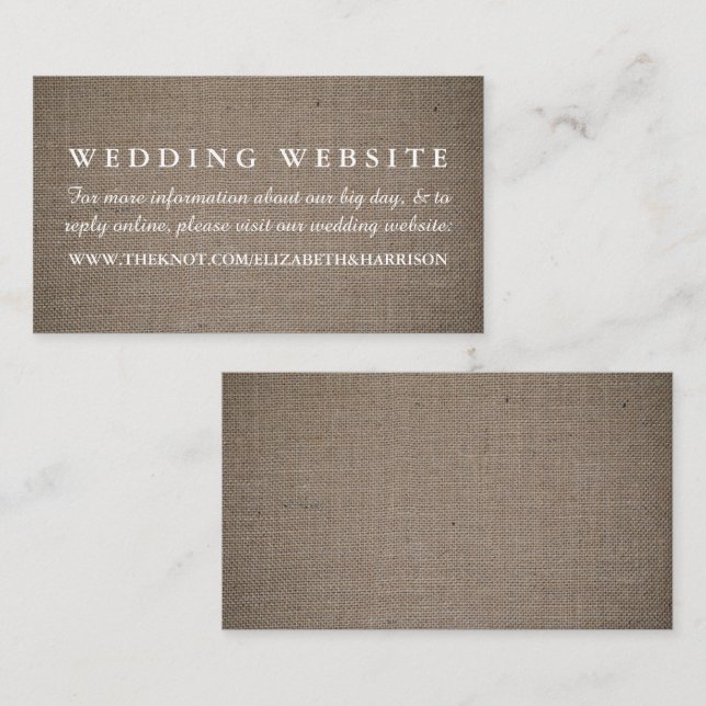 Cartão De Informações Site de Casamento Rustic Burlap (Frente/Verso)