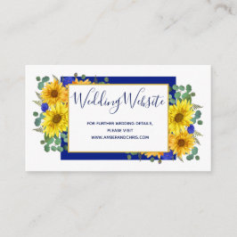 Cartão De Informações Site de Casamento Rustic Sunflower Royal Blue Rosa