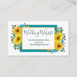 Cartão De Informações Site de Casamento Rustic Sunflower Teal Blue Rosa