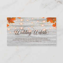 Cartão De Informações Site de Casamento Rustic Wood Fall Leaves & Lights