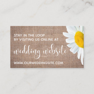 Cartão De Informações Site de Casamento, Script Bonito, Burlap & Daisies
