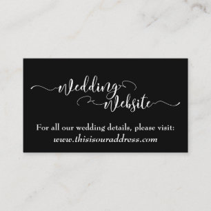 Cartão De Informações Site de Casamento Script branco em preto editáve