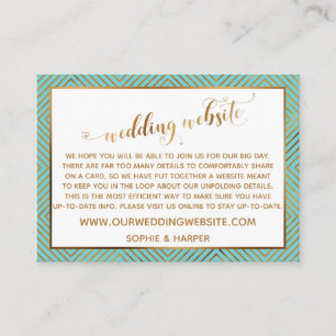 Cartão De Informações Site de Casamento Script Diamond Heart Turquesa