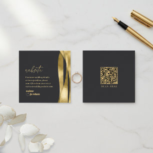 Cartão De Informações Site de casamento Sculptural Waves Preto Dourado I