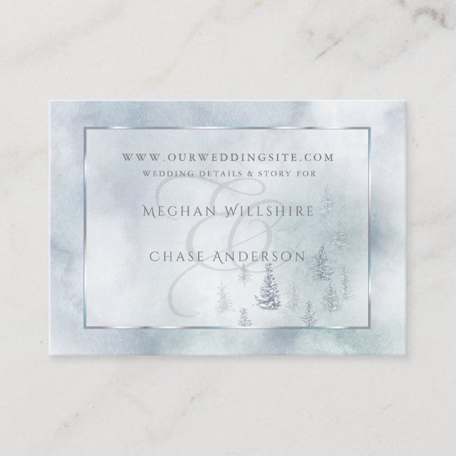 Cartão De Informações Site de Casamento | Silver Blue Winter Wonderland (Frente)