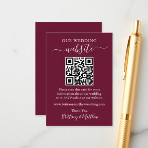 Cartão De Informações Site de Casamento Simples Minimalista QR Burgundy