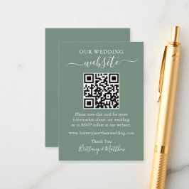 Cartão De Informações Site de Casamento Simples Minimalista QR Sage Gree