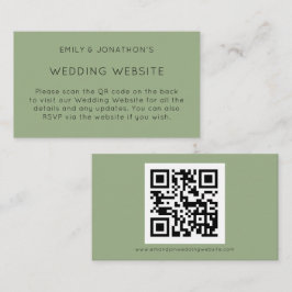 Cartão De Informações Site de Casamento Verde Sage com Código QR Simples