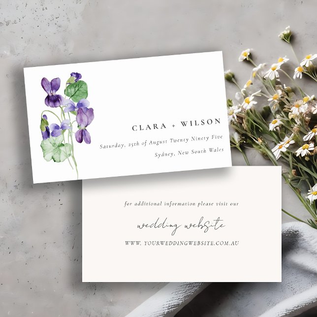 Cartão De Informações Site de casamento violeta floral Chic (Criador carregado)