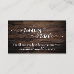 Cartão De Informações Site de Casamento   White Script e Madeira Marrom 