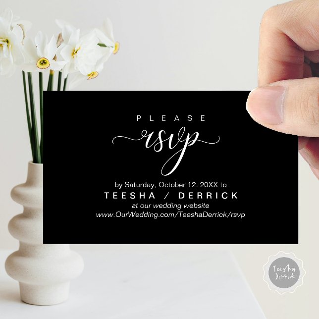 Cartão De Informações Site de Confirmação de Presença de Casamento, Mode (RSVP Wedding Website Reminder, Modern Classy Enclosure Card, in Classy Black)