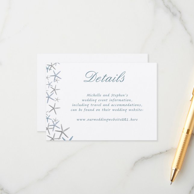 Cartão De Informações Site de Detalhes do Casamento da Borda Starfish (Frente/Verso In Situ)