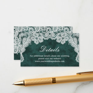 Cartão De Informações Site de Detalhes do Casamento do Lace Emerald Gree
