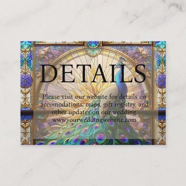 Cartão De Informações Site de Detalhes do Vidro Arranjado de Peacock (Frente)