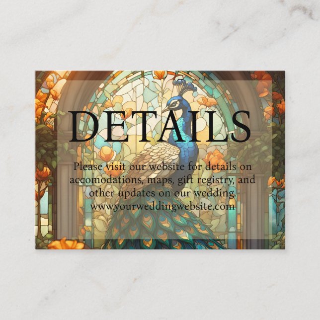 Cartão De Informações Site de Detalhes do Vidro Arranjado de Peacock (Frente)