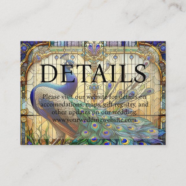 Cartão De Informações Site de Detalhes do Vidro Arranjado de Peacock (Frente)