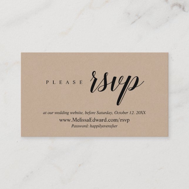 Cartão De Informações Site de RSVP Online, Rustic Brown Kraft (Frente)