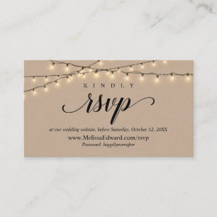 Cartão De Informações Site de RSVP Online, String Lights Kraft Enclosure