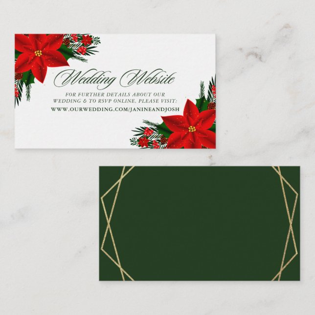 Cartão De Informações Site do Casamento Red Poinsettia Pine Greenery (Frente/Verso)