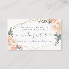 Cartão De Informações Site Dourado de Casamento Azul Dusty Peach Floral