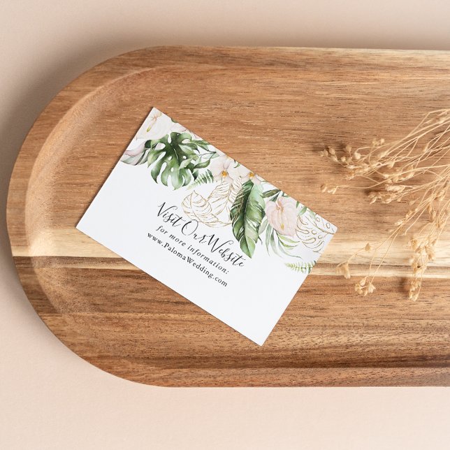 Cartão De Informações Site Dourado de Casamento Floral de Folhagem Tropi (Criador carregado)