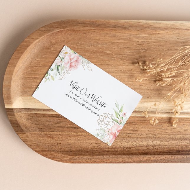 Cartão De Informações Site Dourado de Casamento Floral de Folhagem Verde (Criador carregado)