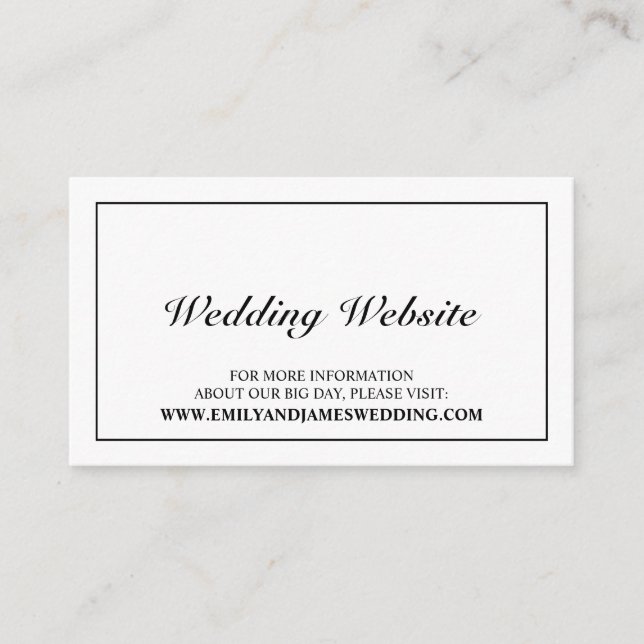 Cartão De Informações Site Elegante de Casamento Negro e Branco (Frente)