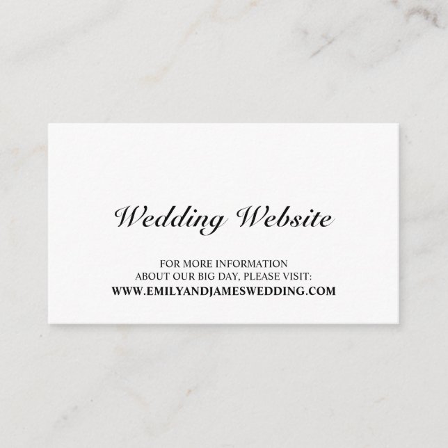 Cartão De Informações Site Elegante de Casamento Negro e Branco (Frente)