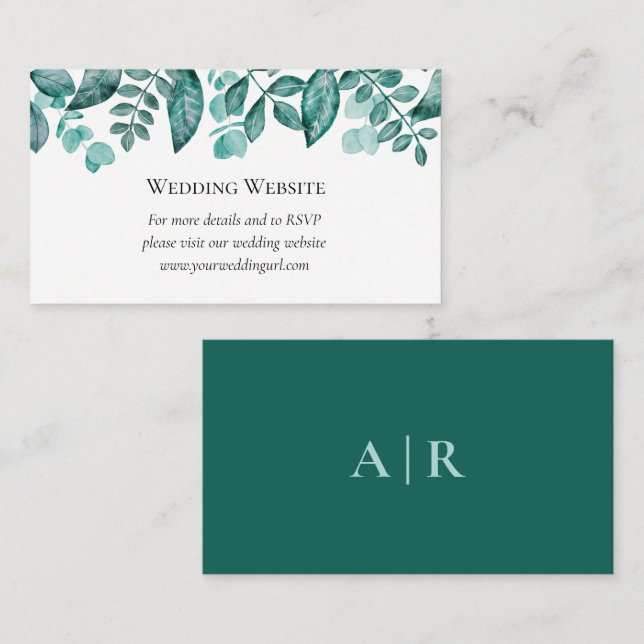Cartão De Informações Site Elegante Teal Greenery Wedding (Frente/Verso)