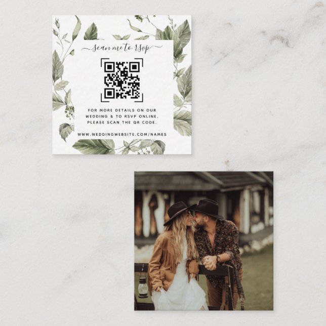 Cartão De Informações Site Greenery Wedding | Código QR (Frente/Verso)