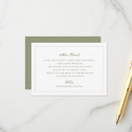 Cartão De Informações Site Tradicional de Casamento em Verde Musgo