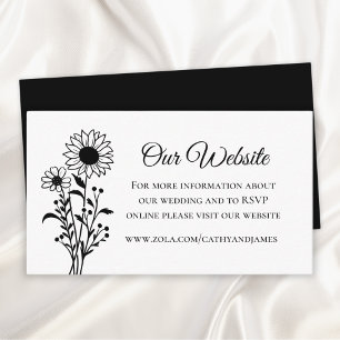 Cartão De Informações Sítio de Casamento Floral Branco Negro Sunflower