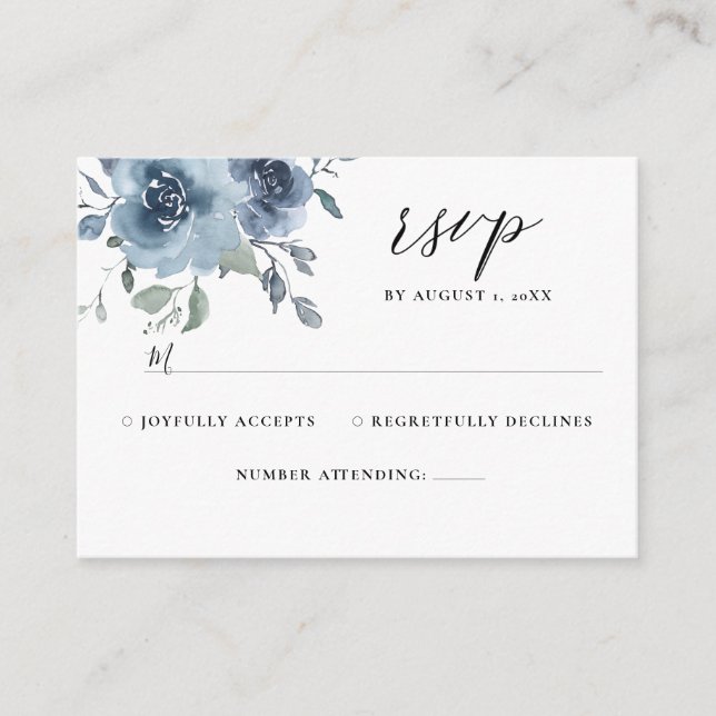 Cartão De Informações Slate Blue Floral Dusty Pastel Casamento RSVP (Frente)