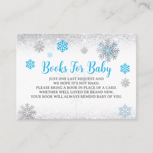 Cartão De Informações  Snowflake Blue & Silver Baby Shower Book Request  (Frente)
