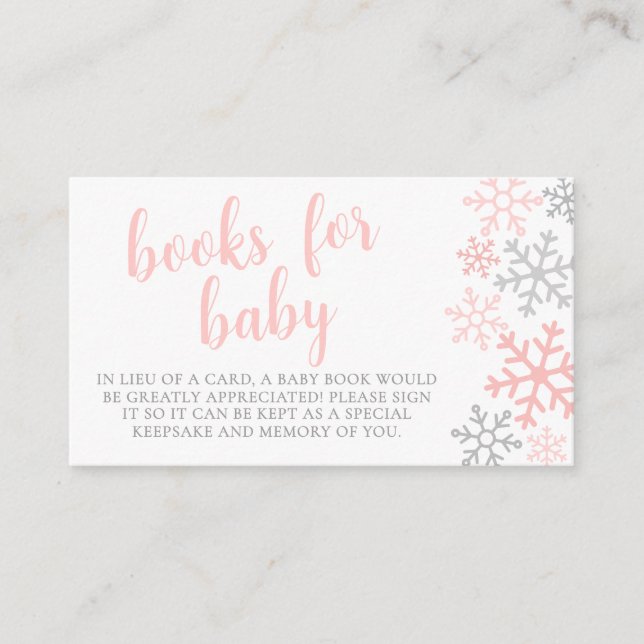 Cartão De Informações Snowflake Winter Girl Books For Baby Shower (Frente)
