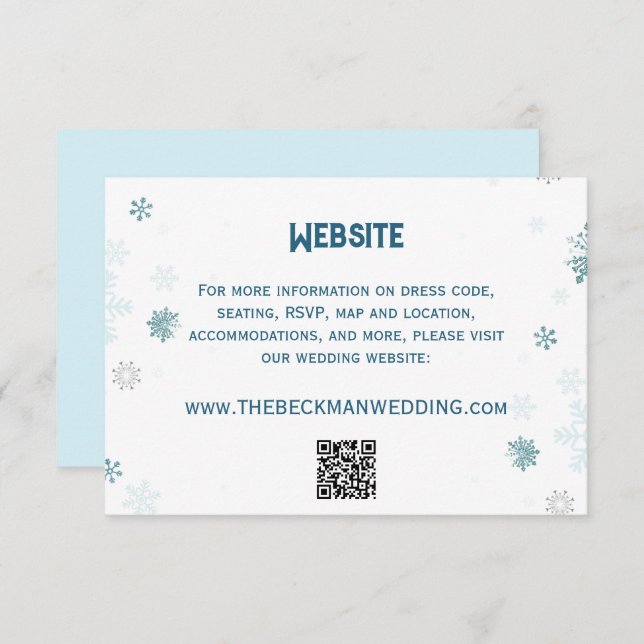 Cartão De Informações Snowflake Winter Wonderland Wedding Website (Frente/Verso)