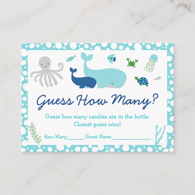 Cartão De Informações Sob O Mar Adivinha Quantos Jogo (Frente)