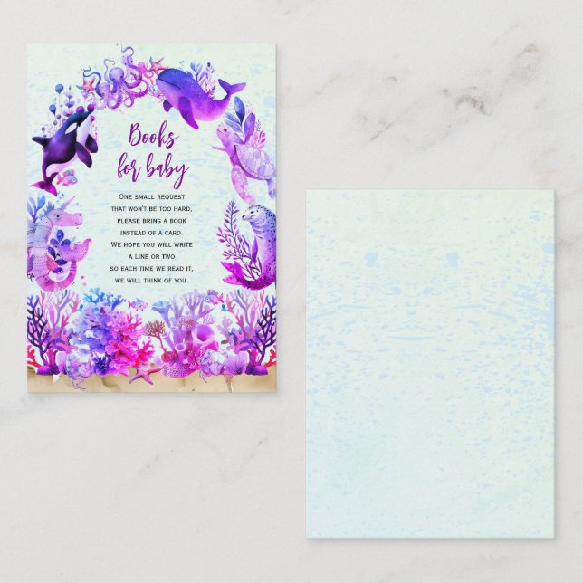 Cartão De Informações Sob o mar Livros roxos para chá de fraldas bebê (Frente/Verso)
