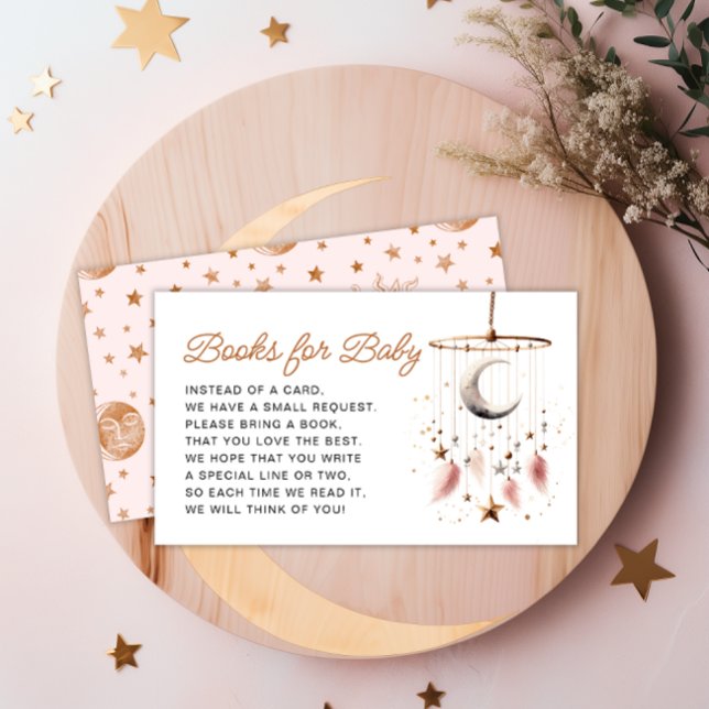 Cartão De Informações Sobre a Lua Livros de Chá de fraldas Celestial par (Over the Moon Celestial Baby Shower Books for Baby Enclosure Card)