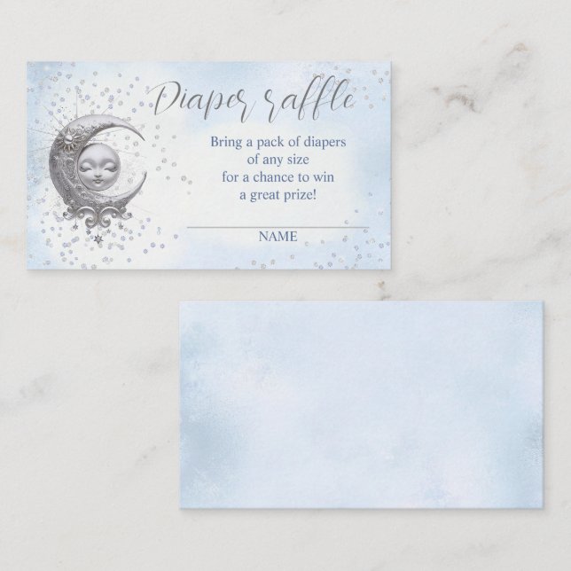 Cartão De Informações Sobre A Placa Raffle Chá de fraldas Azul-Lua (Frente/Verso)